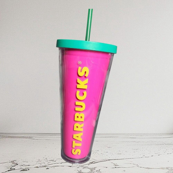 Starbucks Other - Starbucks Pink and Green Reusable Tumbler Cup with Straw 16oz